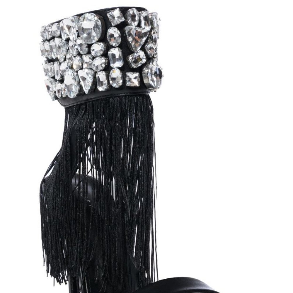 AZALEA " THE RHINESTONE DRAPED  TASSEL SANDAL  " IN BLACK (BRAND NEW !!!!!!!!! - Picture 4 of 7